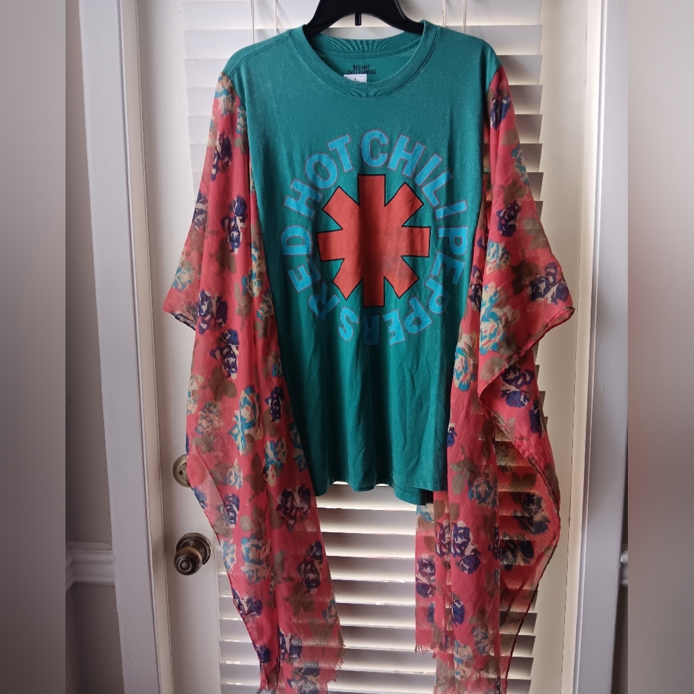 Upcycled Red Hot Chili Peppers Graphic Tshirt / Poncho